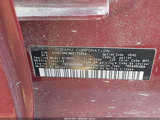 Subaru 2021 2021 4S4BTANC9M3125054 Image 9