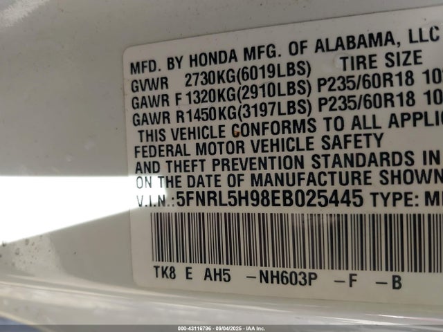 Honda j35z8 2014 5FNRL5H98EB025445 Image 9