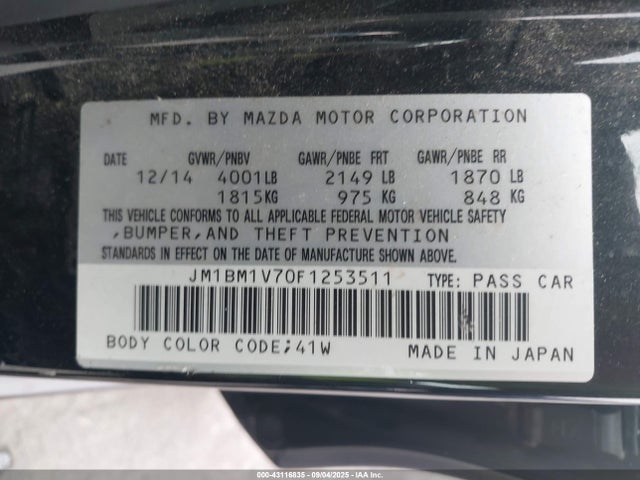 JM1BM1V70F1253511 Mazda pe