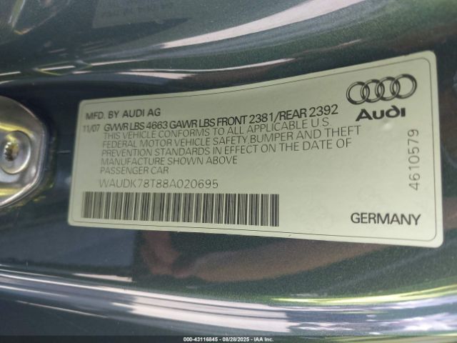 2008 AUDI A5 WAUDK78T88A020695 Photo 8