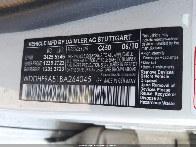 2011 MERCEDES-BENZ E 550 WDDHF9AB1BA264045 Photo 8