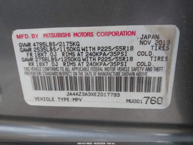 2014 MITSUBISHI OUTLANDER JA4AZ3A3XEZ017793 Photo 8