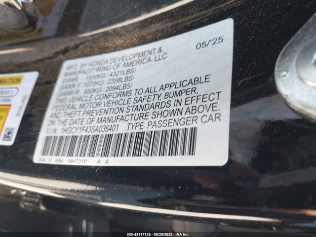 1HGCY1F43SA036401 Honda ACCORD SE