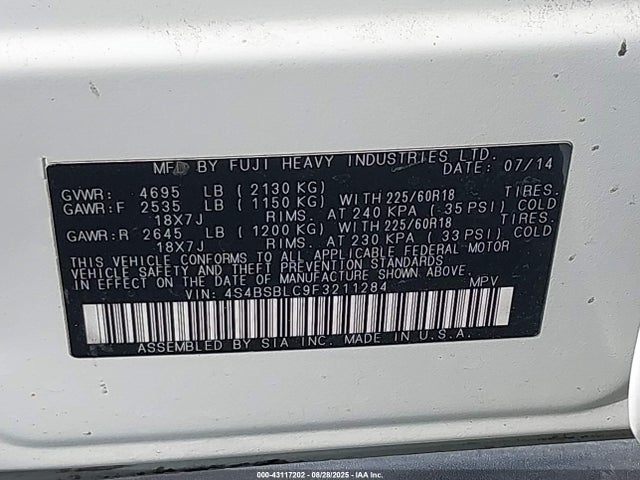 Subaru 2.5l u6 2015 4S4BSBLC9F3211284 Image 9