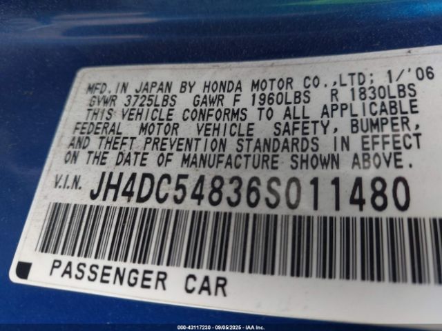 2006 ACURA RSX JH4DC54836S011480 Photo 8