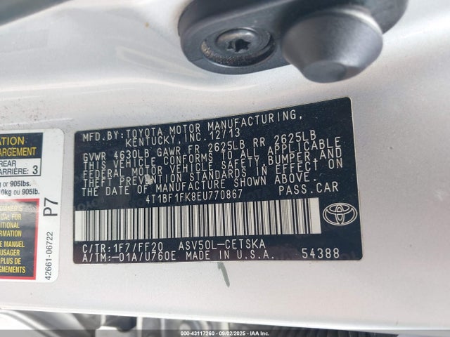 Toyota 2ar-fe 2014 4T1BF1FK8EU770867 Image 9