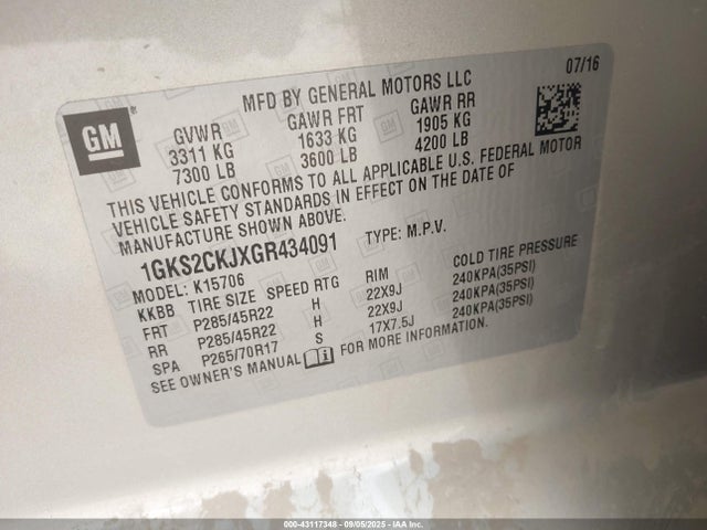 Продаж на аукціоні авто 2016 Gmc Yukon Denali, vin: 1GKS2CKJXGR434091, номер лоту: 43117348