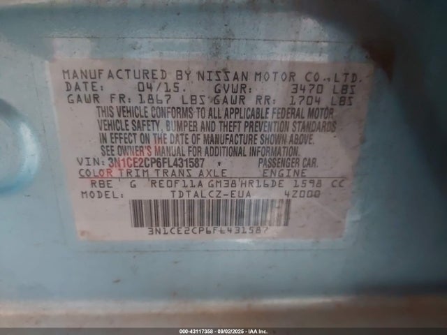 3N1CE2CP6FL431587 Nissan 2015