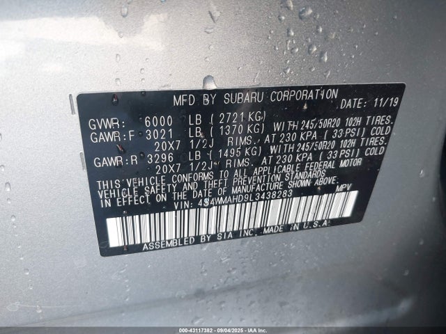 4S4WMAHD9L3438283 Subaru Ascent