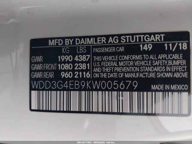Mercedes-Benz m260 2019 WDD3G4EB9KW005679 Image 9