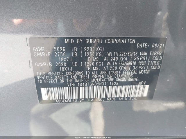 4S4BTGND2N3111428 Subaru na, u4