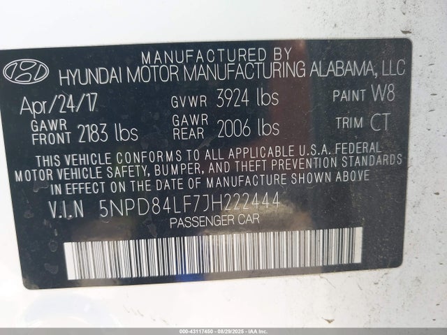 5NPD84LF7JH222444 Hyundai mpi nu