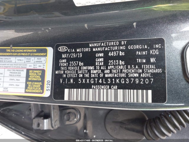 5XXGT4L31KG379207 KIA gdi