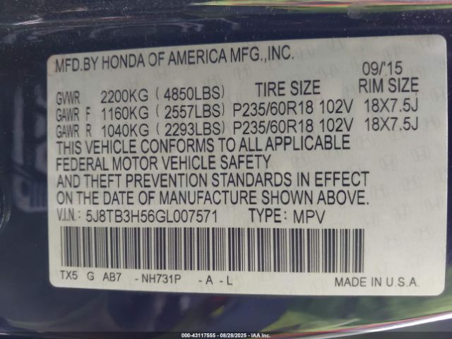 2016 ACURA RDX 5J8TB3H56GL007571 Photo 8