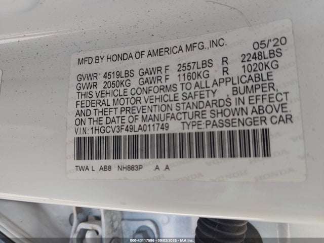1HGCV3F49LA011749 Honda lfb2