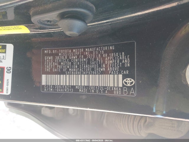 5YFBURHE3KP929657 Toyota 2zr-fe