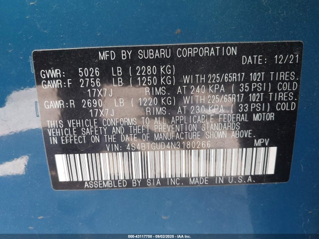 4S4BTGUD4N3180266 Subaru na, u4