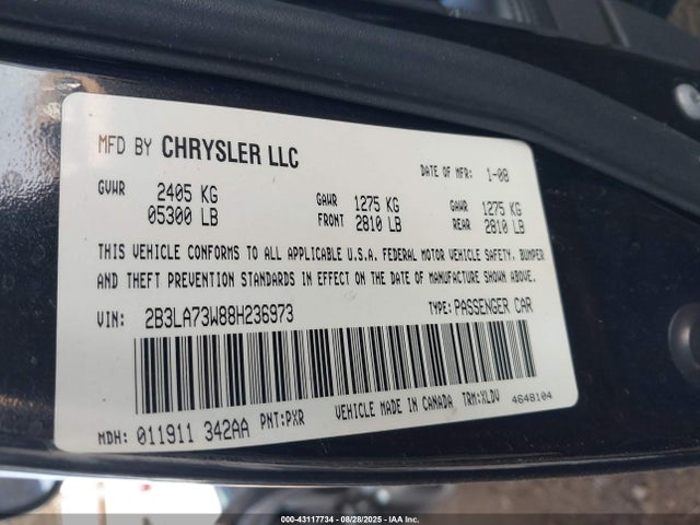 Aukcja sprzedaży 2008 Dodge Charger Srt8, vin: 2B3LA73W88H236973, numer aukcji: 43117734