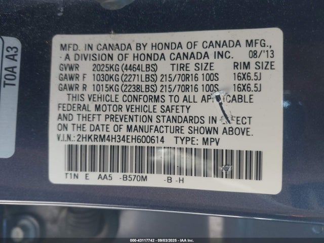 2HKRM4H34EH600614 Honda k24z7