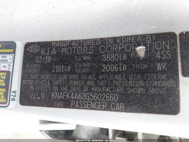 Продажа на аукционе авто 2016 Kia Forte Lx, vin: KNAFK4A63G5602660, номер лота: 43117754