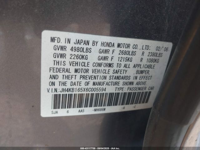 2006 ACURA RL JH4KB165X6C005594 Photo 8