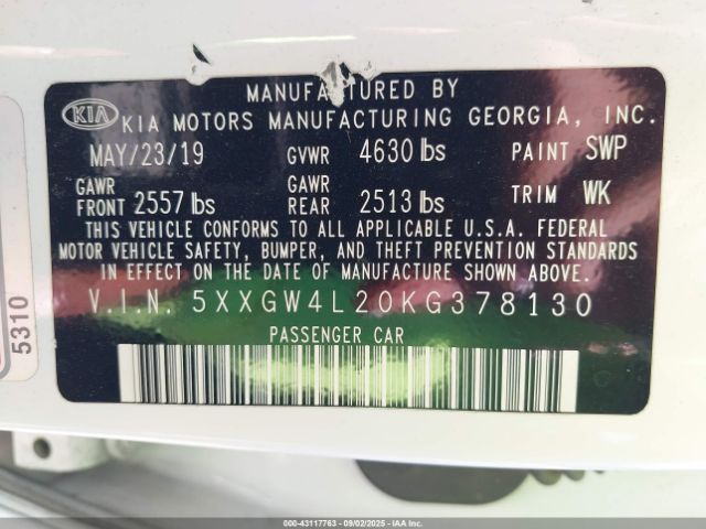 2019 KIA OPTIMA 5XXGW4L20KG378130 Photo 8