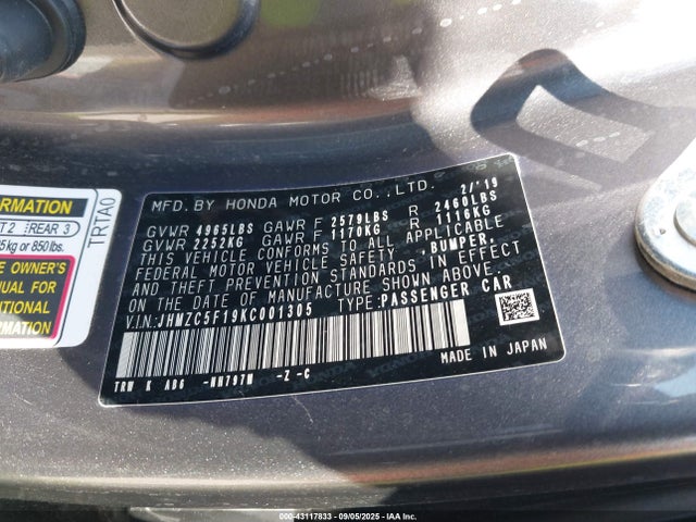 JHMZC5F19KC001305 Honda leb3(h4)