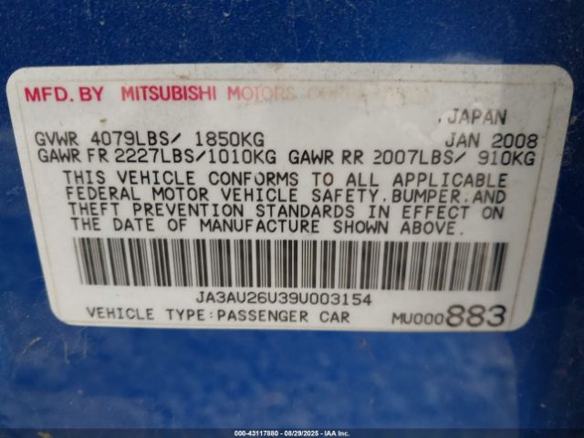 2009 MITSUBISHI LANCER JA3AU26U39U003154 Photo 8
