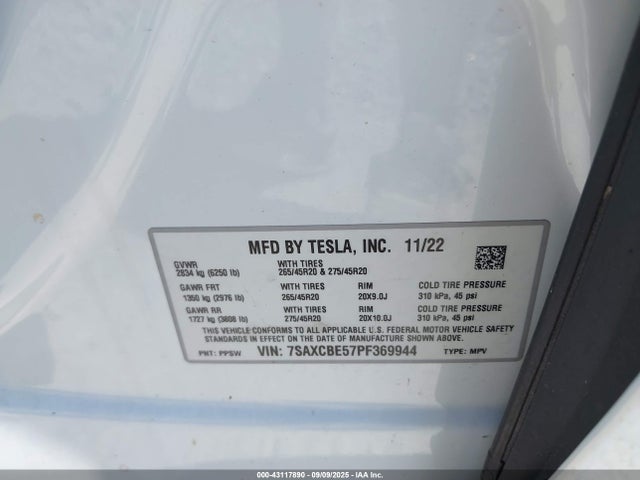 2023 TESLA MODEL X 7SAXCBE57PF369944 Photo 8