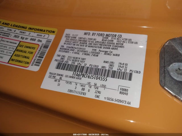 Ford 5.0l 4v premium fuel 2018 1FA6P8CF6J5104555 Image 9