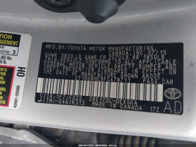 Toyota 2zr-fe 2015 2T1BURHE9FC478711 Image 9