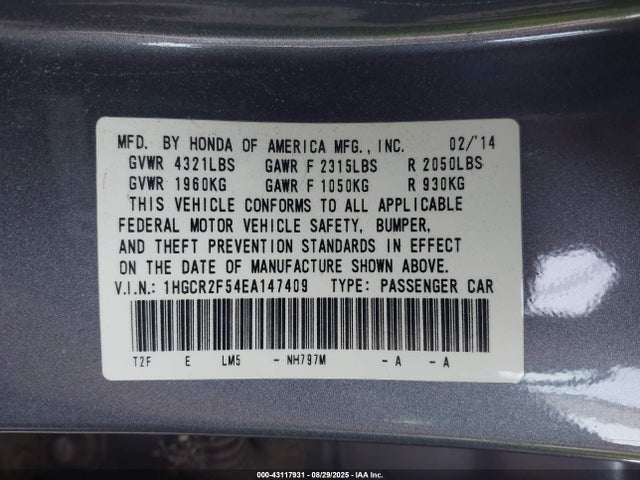 Honda k24w1 2014 1HGCR2F54EA147409 Image 9