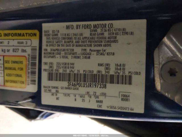 2018 FORD FUSION HYBRID 3FA6P0LU5JR197338 Photo 8