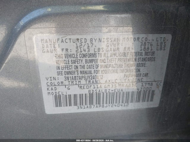 3N1AB7AP8JY240412 Nissan Sentra