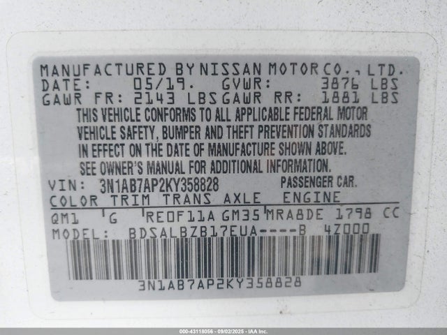 Nissan 2019 2019 3N1AB7AP2KY358828 Image 9