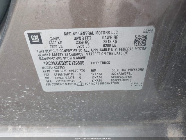 1GC2KUEB2FZ129530 Chevrolet lc8 - flex fuel (cng/lpg)