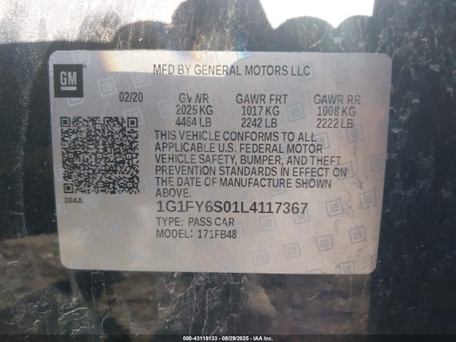 1G1FY6S01L4117367 Chevrolet 2020
