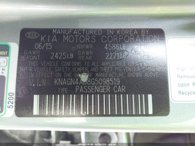 KNAGN4AD8G5098519 KIA mpi theta ii