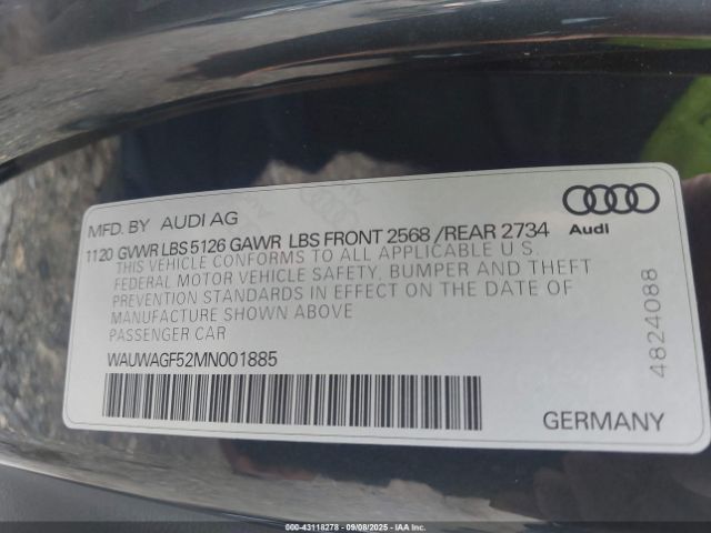 2021 AUDI A5 CABRIOLET WAUWAGF52MN001885 Photo 8