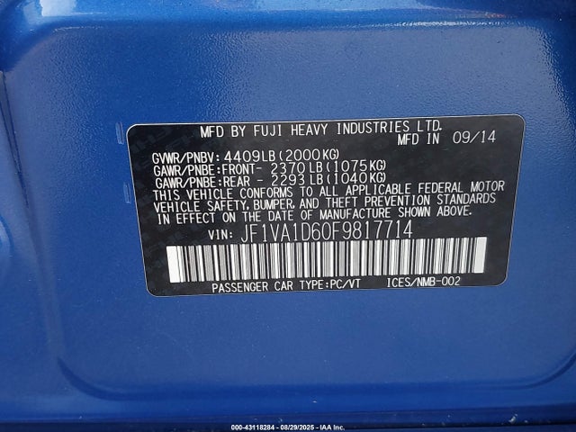 Subaru dib turbo 2015 JF1VA1D60F9817714 Image 9