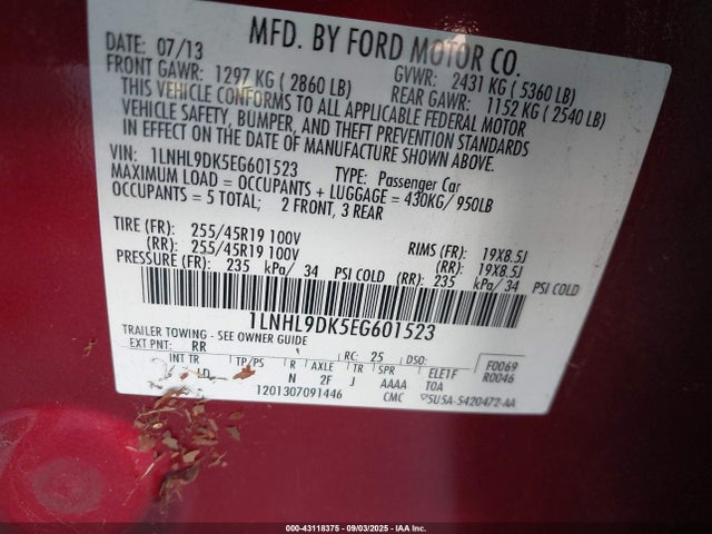 Lincoln MKS 2014 1LNHL9DK5EG601523 Image 9