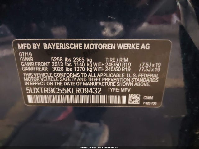 BMW 2019 2019 5UXTR9C55KLR09432 Image 9