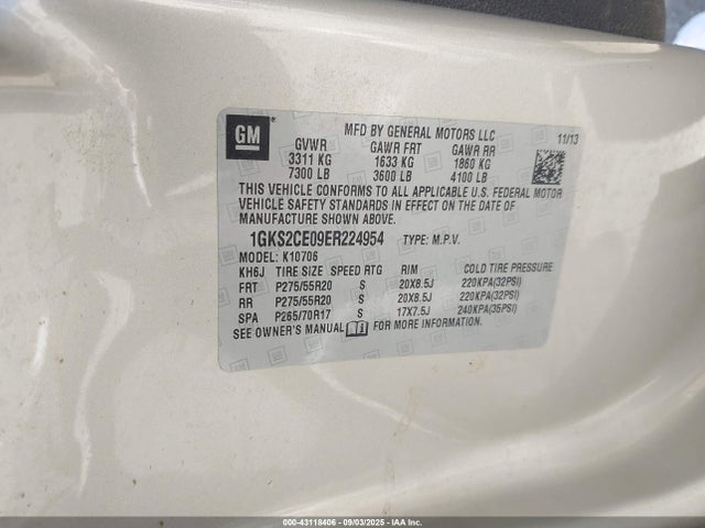 Aukcja sprzedaży 2014 Gmc Yukon Slt, vin: 1GKS2CE09ER224954, numer aukcji: 43118406