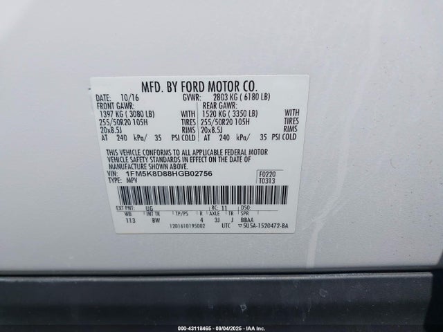 1FM5K8D88HGB02756 Ford 3.5l ti-vct