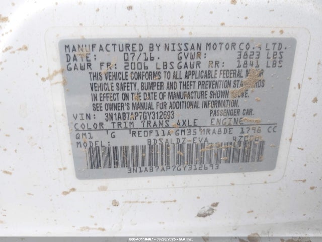 3N1AB7AP7GY312693 Nissan 2016