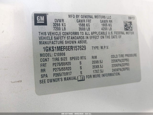 1GKS1MEF6ER157629 GMC l94 - flex fuel(gas/alc), alum cylinder deactivation