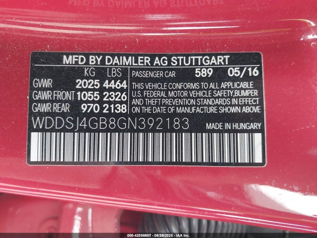 Mercedes-Benz 2016 2016 WDDSJ4GB8GN392183 Image 9