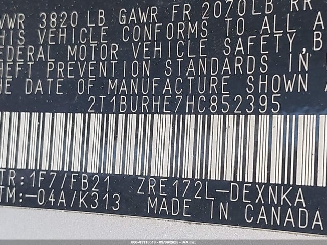Toyota 2zr-fe 2017 2T1BURHE7HC852395 Image 9