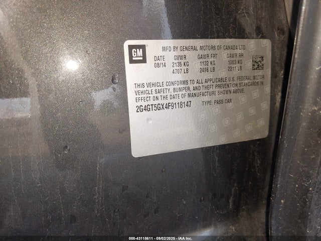 43118611 :رقم المزاد ، 2G4GT5GX4F9118147 vin ، 2015 Buick Regal Gs مزاد بيع
