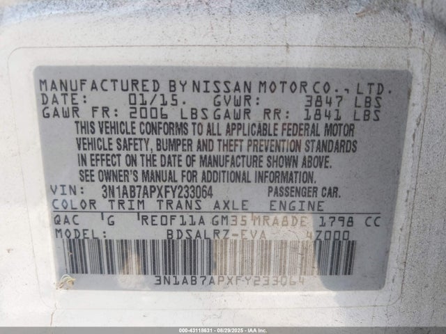 3N1AB7APXFY233064 Nissan 2015